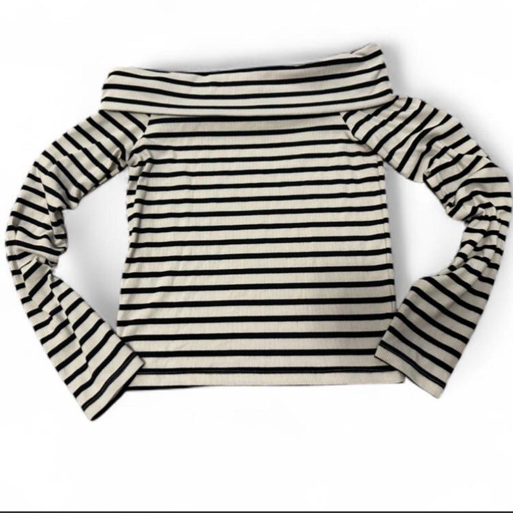American Eagle Outfitters Black and White Striped Off the Shoulder Top